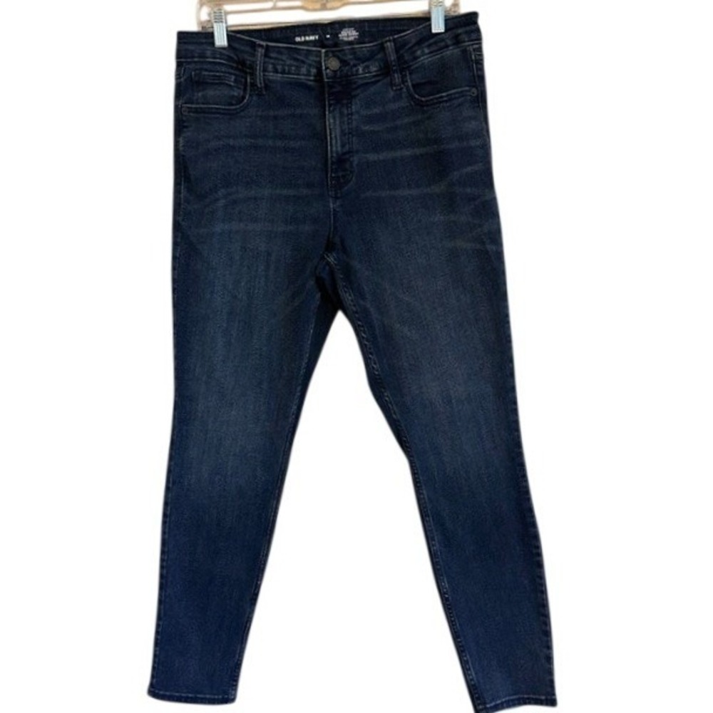 Old Navy Rockstar Super‎ Skinny High Rise Dark Wash Denim Blue Stretch Jeans 14